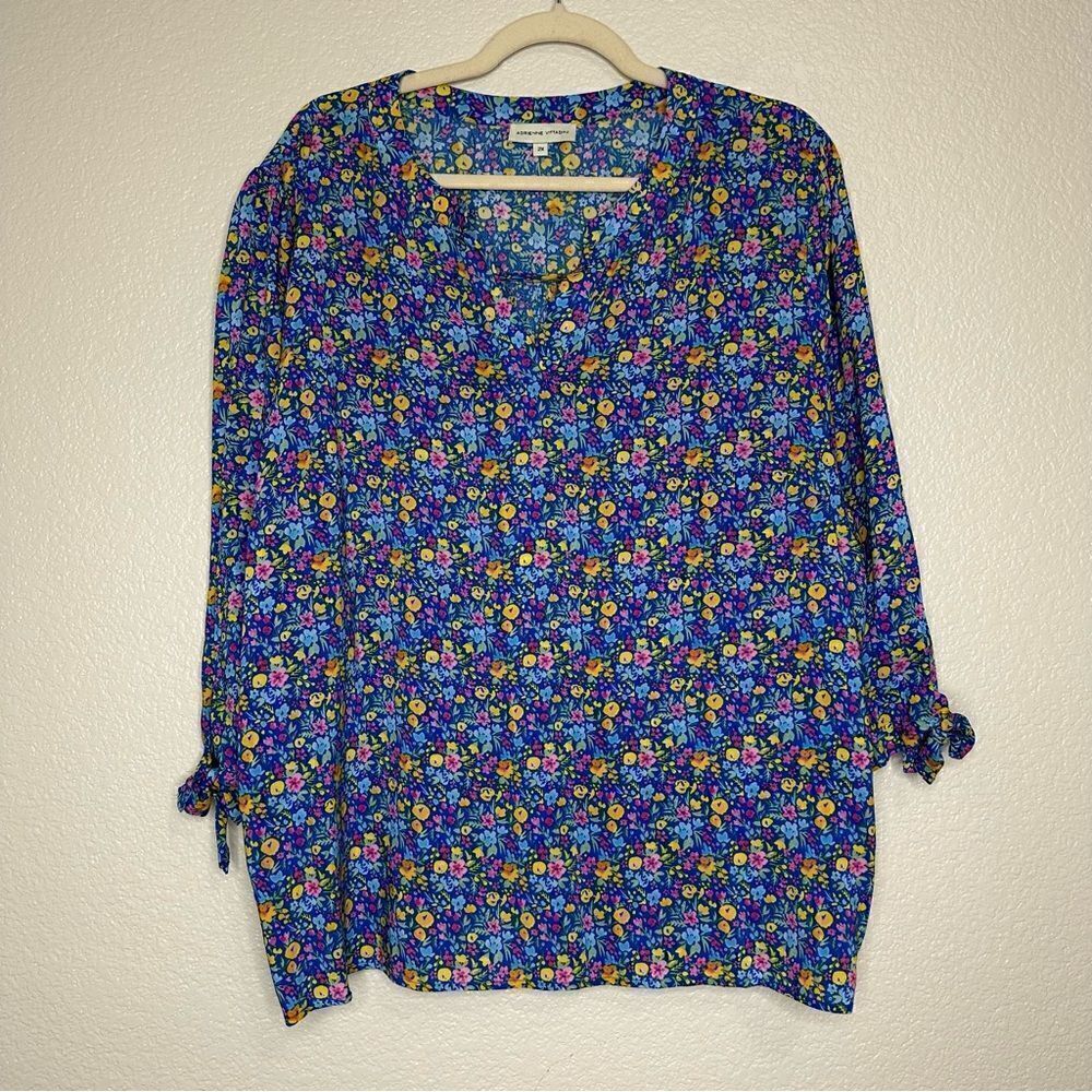 Adrienne Vittadini Floral 3/4 Sleeves Tie Pull Over Top